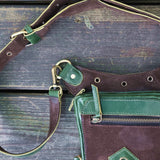 Small Green and Brown Genuine Leather Drop leg Bag with Comfortable And Adjustable Strap, Unisex Fanny Pack Bag, Leather Fanny Bag Gift