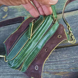 Small Green and Brown Genuine Leather Drop leg Bag with Comfortable And Adjustable Strap, Unisex Fanny Pack Bag, Leather Fanny Bag Gift