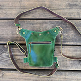 Small Green and Brown Genuine Leather Drop leg Bag with Comfortable And Adjustable Strap, Unisex Fanny Pack Bag, Leather Fanny Bag Gift
