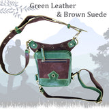 Small Green and Brown Genuine Leather Drop leg Bag with Comfortable And Adjustable Strap, Unisex Fanny Pack Bag, Leather Fanny Bag Gift