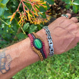 Unique Handcrafted Colored Vegetal Braided Leather Bracelet with Green Cat Eye Stone Setting-Unique Gift Fashion Jewelry Cuff-Wristband