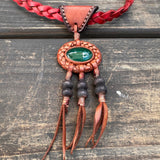 Handcrafted Genuine Leather Jewelry-Necklace-Choker for women-gift idea-green agate stone hippie-life style necklace