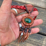 Handcrafted Genuine Leather Jewelry-Necklace-Choker for women-gift idea-green agate stone hippie-life style necklace