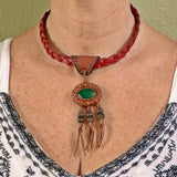 Handcrafted Genuine Leather Jewelry-Necklace-Choker for women-gift idea-green agate stone hippie-life style necklace