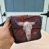 Handcrafted Vegetal Leather Multifunctional Brown Belt Bag with Embossed Longhorn Design – Gift -Versatile Fanny Pack