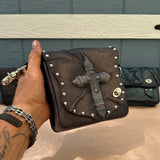 Handcrafted Vegetal Leather Multifunctional Rustic Black Color Belt Bag with Embossed Cross Design – Gift -Versatile Fanny Pack