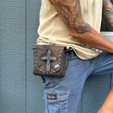 Handcrafted Vegetal Leather Multifunctional Rustic Black Color Belt Bag with Embossed Cross Design – Gift -Versatile Fanny Pack