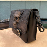 Made To Order-Handcrafted Vegetal Leather Multifunctional Rustic Black Color Belt Bag with Embossed Skull Design Gift -Versatile Fanny Pack