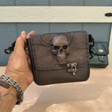 Made To Order-Handcrafted Vegetal Leather Multifunctional Rustic Black Color Belt Bag with Embossed Skull Design Gift -Versatile Fanny Pack