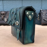 Handcrafted Vegetal Leather Multifunctional Turquoise Color Belt Bag with Embossed Sea Horse Design – Gift -Versatile Fanny Pack