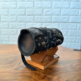 MADE TO ORDER-Handcrafted Genuine Vegetal Rustic Black Leather Front Fork Tool Bag With Embossed Skull and Eyelet-Universal Motorcycle Bag