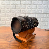 MADE TO ORDER-Handcrafted Genuine Vegetal Rustic Black Leather Front Fork Tool Bag With Embossed Skull and Eyelet-Universal Motorcycle Bag