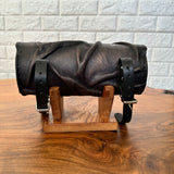MADE TO ORDER-Handcrafted Genuine Vegetal Rustic Black Leather Front Fork Tool Bag With Embossed Skull and Eyelet-Universal Motorcycle Bag