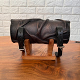 MADE TO ORDER-Handcrafted Genuine Vegetal Rustic Black Leather Front Fork Tool Bag With Embossed Skull and Eyelet-Universal Motorcycle Bag