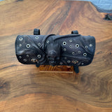 MADE TO ORDER-Handcrafted Genuine Vegetal Rustic Black Leather Front Fork Tool Bag With Embossed Skull and Eyelet-Universal Motorcycle Bag