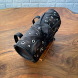 MADE TO ORDER-Handcrafted Genuine Vegetal Rustic Black Leather Front Fork Tool Bag With Embossed Skull and Eyelet-Universal Motorcycle Bag
