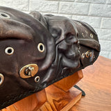 MADE TO ORDER-Handcrafted Genuine Vegetal Rustic Black Leather Front Fork Tool Bag With Embossed Skull and Eyelet-Universal Motorcycle Bag