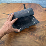 MADE TO ORDER-Handcrafted Genuine Vegetal Rustic Black Leather Front Fork Tool Bag With Embossed Skull and Eyelet-Universal Motorcycle Bag