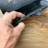 MADE TO ORDER-Handcrafted Genuine Vegetal Rustic Black Leather Front Fork Tool Bag With Embossed Skull and Eyelet-Universal Motorcycle Bag