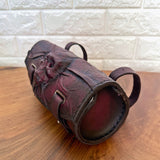 Handcrafted Genuine Vegetal Light Maroon Leather Front Fork Tool Bag With Embossed Skull Design-Harley Davidson and Universal Motorcycle Bag