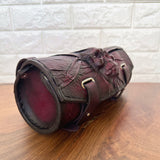 Handcrafted Genuine Vegetal Light Maroon Leather Front Fork Tool Bag With Embossed Skull Design-Harley Davidson and Universal Motorcycle Bag
