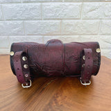 Handcrafted Genuine Vegetal Light Maroon Leather Front Fork Tool Bag With Embossed Skull Design-Harley Davidson and Universal Motorcycle Bag