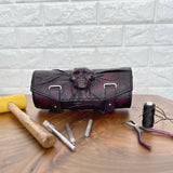Handcrafted Genuine Vegetal Light Maroon Leather Front Fork Tool Bag With Embossed Skull Design-Harley Davidson and Universal Motorcycle Bag