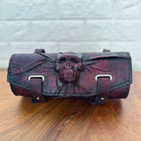Handcrafted Genuine Vegetal Light Maroon Leather Front Fork Tool Bag With Embossed Skull Design-Harley Davidson and Universal Motorcycle Bag