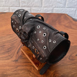 MADE TO ORDER-Handcrafted Genuine Vegetal Rustic Black Leather Front Fork Tool Bag With Embossed Skull and Eyelet-Universal Motorcycle Bag