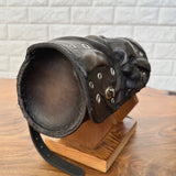 MADE TO ORDER-Handcrafted Genuine Vegetal Rustic Black Leather Front Fork Tool Bag With Embossed Skull and Eyelet-Universal Motorcycle Bag