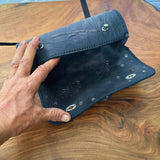 MADE TO ORDER-Handcrafted Genuine Vegetal Rustic Black Leather Front Fork Tool Bag With Embossed Skull and Eyelet-Universal Motorcycle Bag