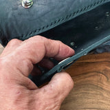 MADE TO ORDER-Handcrafted Genuine Vegetal Rustic Black Leather Front Fork Tool Bag With Embossed Skull and Eyelet-Universal Motorcycle Bag