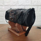 MADE TO ORDER-Handcrafted Rustic Black Genuine Leather Tool Bag With Embossed Skull Design-Harley Davidson and Universal Motorcycle Bag