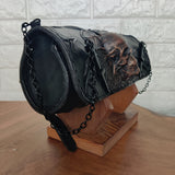 MADE TO ORDER-Handcrafted Rustic Black Genuine Leather Tool Bag With Embossed Skull Design-Harley Davidson and Universal Motorcycle Bag