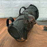 MADE TO ORDER-Handcrafted Rustic Black Genuine Leather Tool Bag With Embossed Skull Design-Harley Davidson and Universal Motorcycle Bag