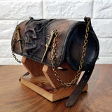 Made To Order-Handcrafted Leather Genuine Rustic Brown Tool Bag With Embossed Skull Design-Harley Davidson and Universal Motorcycle Bag