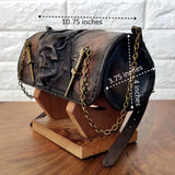 Made To Order-Handcrafted Leather Genuine Rustic Brown Tool Bag With Embossed Skull Design-Harley Davidson and Universal Motorcycle Bag