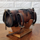 Made To Order-Handcrafted Leather Genuine Rustic Brown Tool Bag With Embossed Skull Design-Harley Davidson and Universal Motorcycle Bag