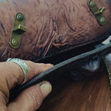 Made To Order-Handcrafted Leather Genuine Rustic Brown Tool Bag With Embossed Skull Design-Harley Davidson and Universal Motorcycle Bag