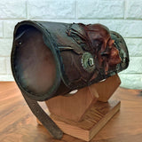 Handcrafted Genuine Vegetal leather Brown Front Fork Tool Bag With Embossed Skull Design-Harley Davidson and Universal Motorcycle Bag