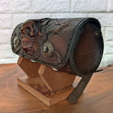 Handcrafted Genuine Vegetal leather Brown Front Fork Tool Bag With Embossed Skull Design-Harley Davidson and Universal Motorcycle Bag