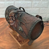 Handcrafted Genuine Vegetal leather Brown Front Fork Tool Bag With Embossed Skull Design-Harley Davidson and Universal Motorcycle Bag