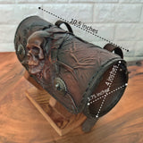 Handcrafted Genuine Vegetal leather Brown Front Fork Tool Bag With Embossed Skull Design-Harley Davidson and Universal Motorcycle Bag