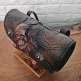 Handcrafted Genuine Vegetal leather Brown Front Fork Tool Bag With Embossed Skull Design-Harley Davidson and Universal Motorcycle Bag