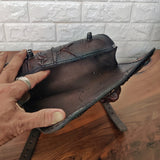 Handcrafted Genuine Vegetal leather Brown Front Fork Tool Bag With Embossed Skull Design-Harley Davidson and Universal Motorcycle Bag