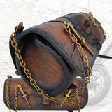 Made To Order-Handcrafted Leather Genuine Rustic Brown Tool Bag With Embossed Skull Design-Harley Davidson and Universal Motorcycle Bag