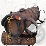 Made To Order-Handcrafted Leather Genuine Rustic Brown Tool Bag With Embossed Skull Design-Harley Davidson and Universal Motorcycle Bag