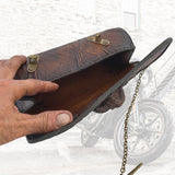 Made To Order-Handcrafted Leather Genuine Rustic Brown Tool Bag With Embossed Skull Design-Harley Davidson and Universal Motorcycle Bag