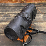 Long Handcrafted Vegetal Leather Black Color Embossed Skull Tool Bag-Motorcycle Harley Davidson-Universal Motorcycle Front Fork Bag