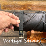 Long Handcrafted Vegetal Leather Black Color Embossed Skull Tool Bag-Motorcycle Harley Davidson-Universal Motorcycle Front Fork Bag